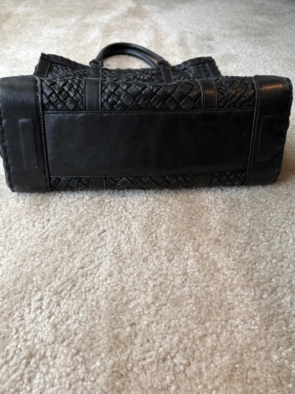*FIRM PRICE* Falor ITALY Woven Black Leather Tote Handbag - Picture 4 of 15